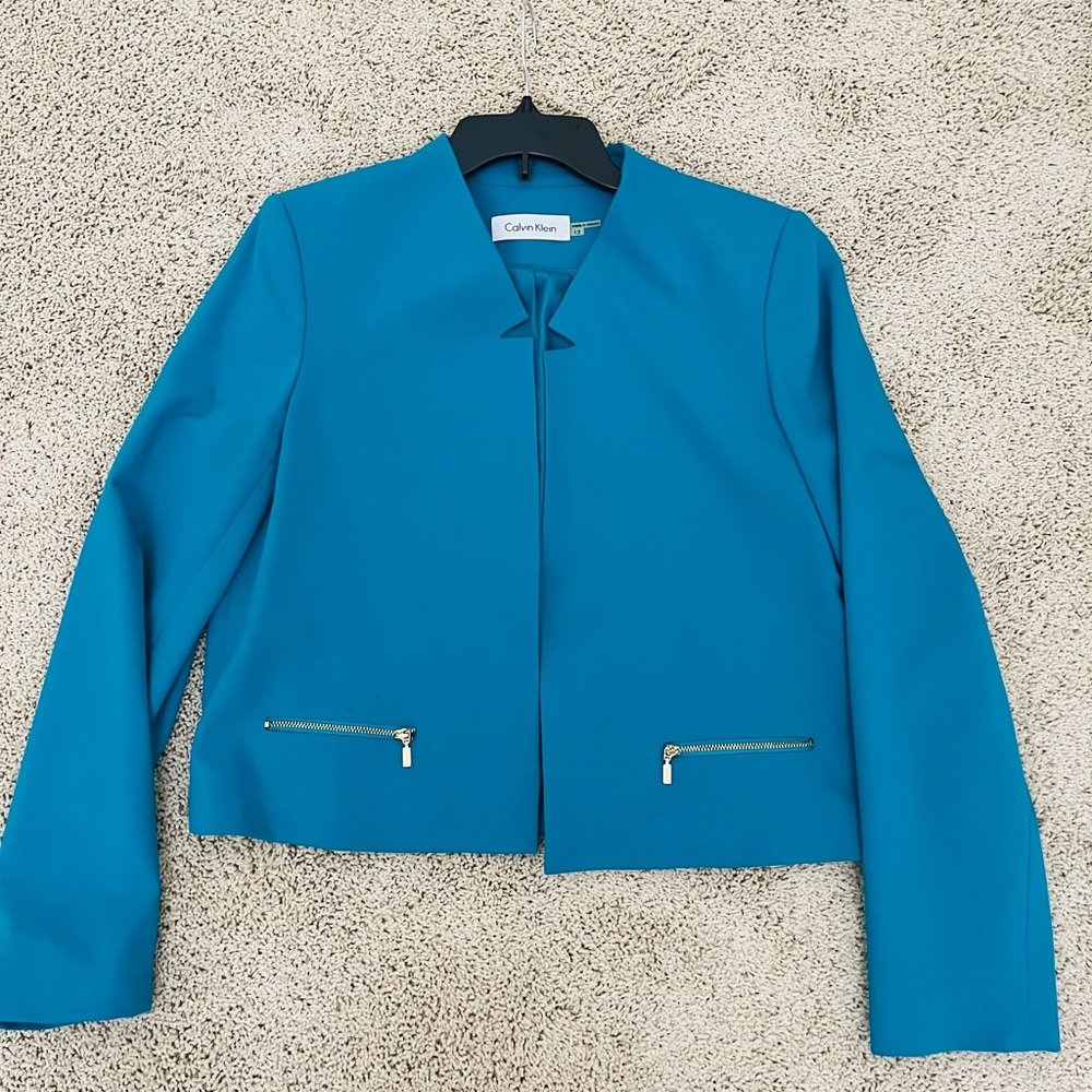 Calvin Klein Teal Women's Jacket with Zipper Accents